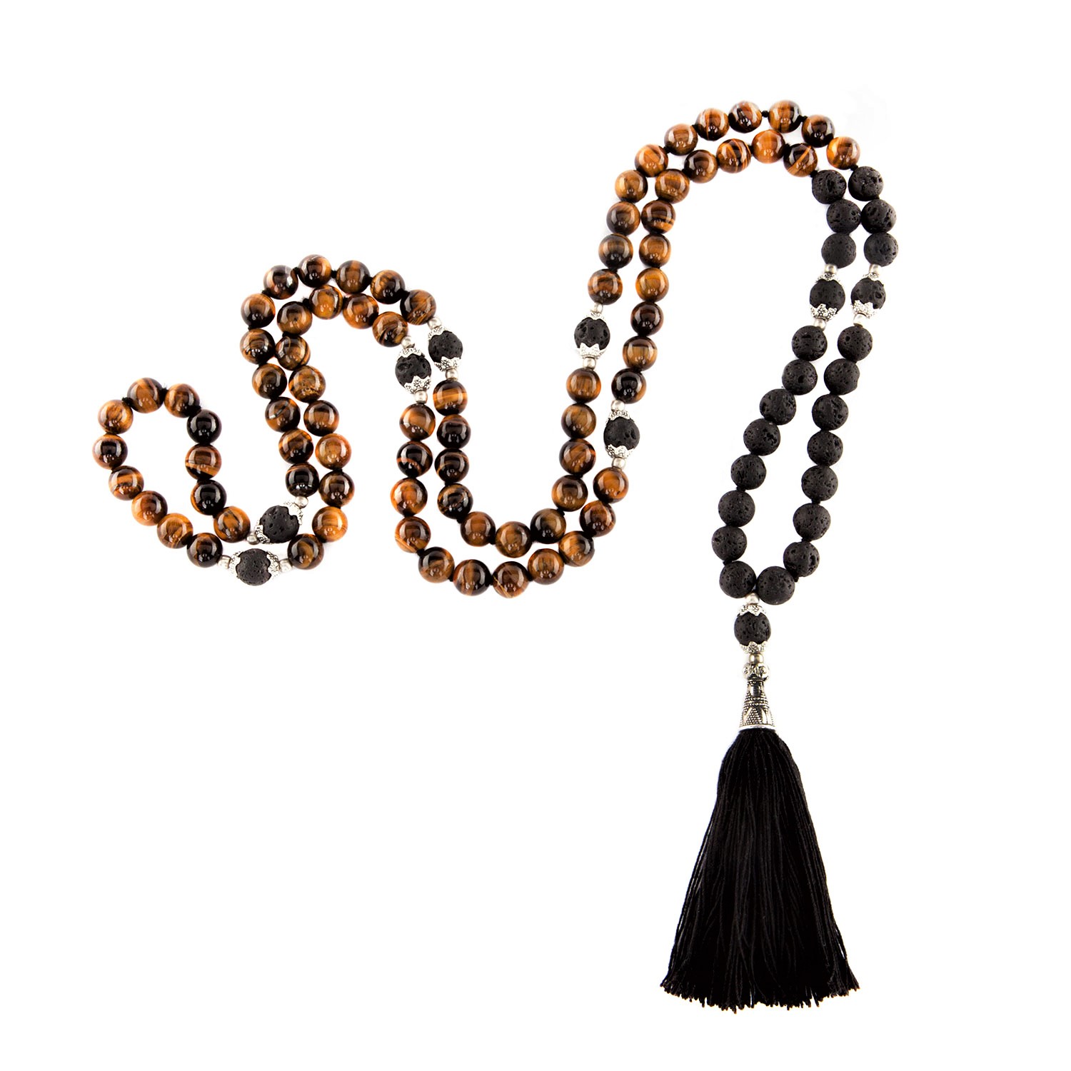 Agathe Creation COT03a: Collana Con Ciondolo Buddha Ridente In Pietra Occhio Di Tigre Naturale. Fatto A Mano, Lunghezza Regolabile.