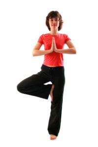 Yoga poses series. Tree Pose. Vrikshasana. Isolated on white background.