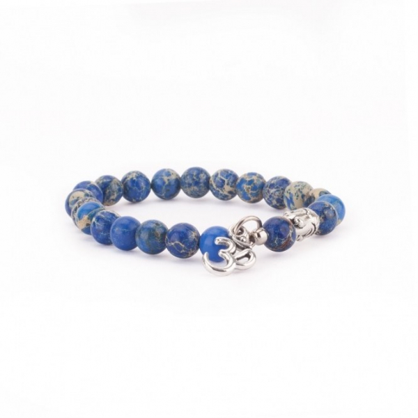 Bracciale Mala in diaspro Blu com Om e Buddha