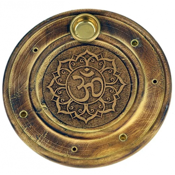 Porta incenso bastoncini e coni in legno con OM