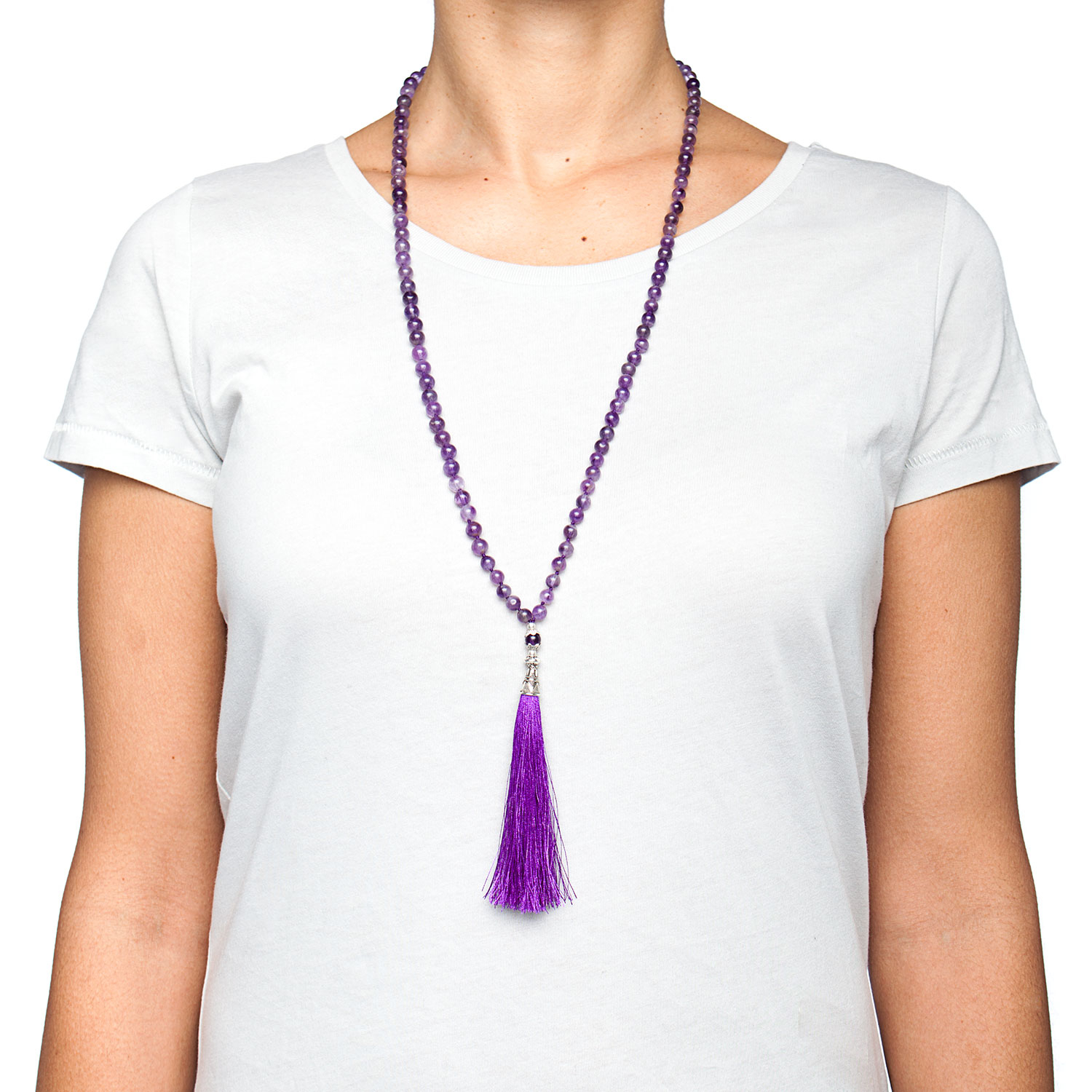 Buddha Tibet Collana Mala Tibetana In Sugilite 8mm - 108 Grani Viola Per Meditazione E Preghiera, Fatta A Mano, Lunghezza 32 Pollici Collana Mala Buddista - Foto 13