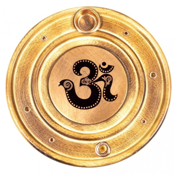 Porta incenso bastoncini e coni con OM in legno e Rame