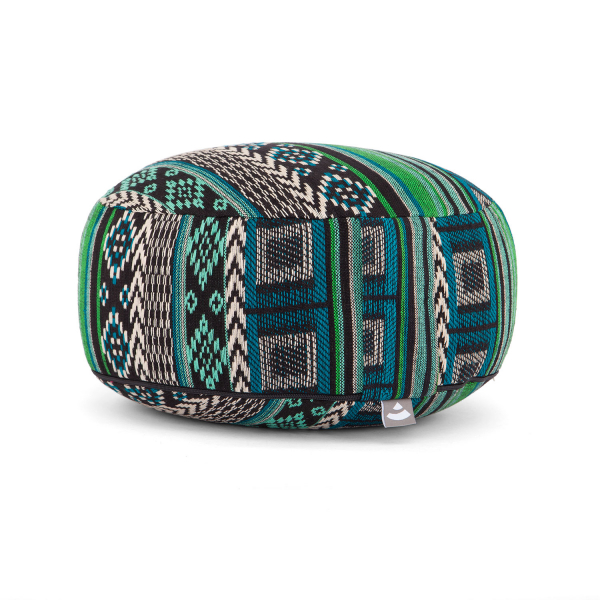 Cuscino da meditazione RONDO - Collezione ETHNO - trama jacquard fantasia nero-bianco-verde