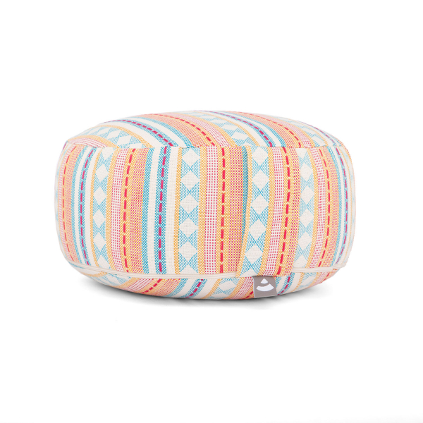 Cuscino da meditazione RONDO - Collezione ETHNO - jacquard fantasia albicocca e azzurro