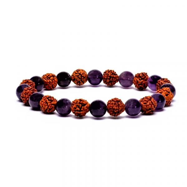 Braccialetto Mala elastico Rudraksha - Ametista
