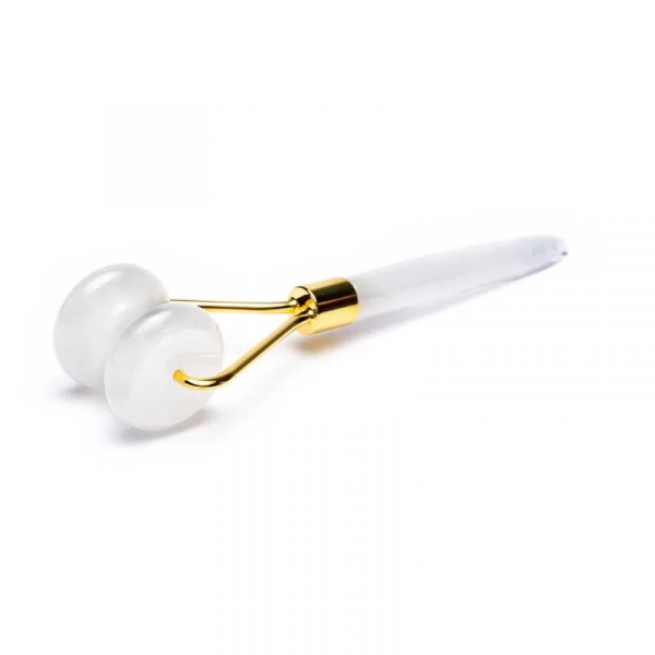 Rullo per massaggio viso Cristallo di rocca, metallo giallo