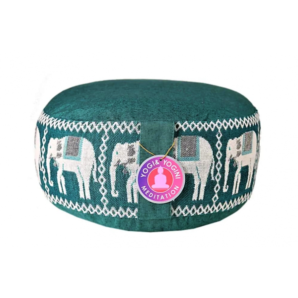 Cuscino meditazione verde con elefanti