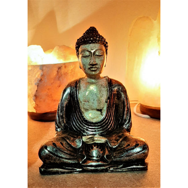 Statua di Buddha in meditazione Oro-Bianco in resina altezza 15 cm