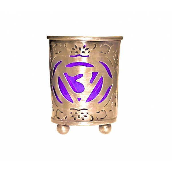 Porta Lumino Votivo 7°Chakra in metallo con bicchiere Viola