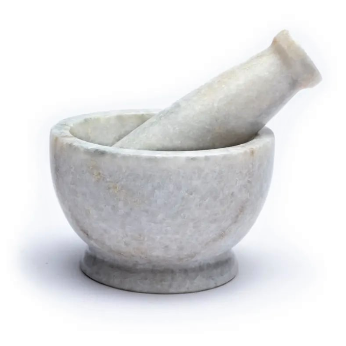 Italian White Marble Mortar And Pestle - 10cm Handmade Classic Design For Kitchen & Herb Grinding