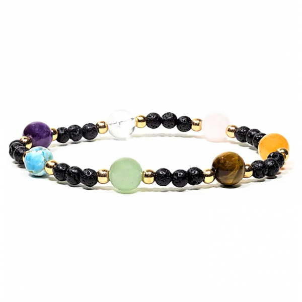 Braccialetto elastico in Pietra lavica con 7 pietre