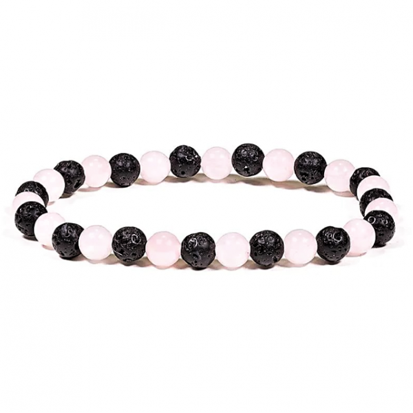 Braccialetto elastico in pietra Lavica e Quarzo rosa