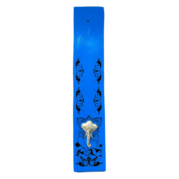 Porta incenso in legno blu con faccia in metallo di Ganesh