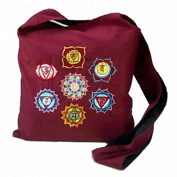 Borsa a tracolla bordeaux ricamo Chakras