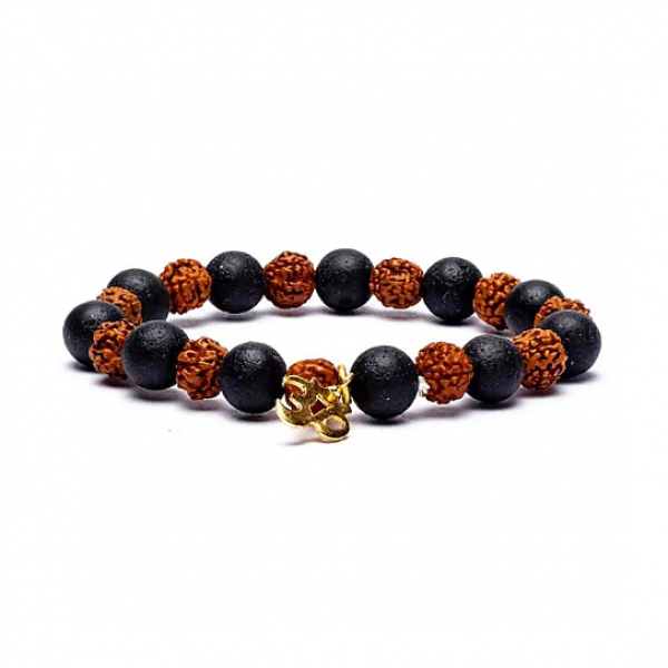 Braccialetto elastico con Ohm Rudraksha/Pietra lavica