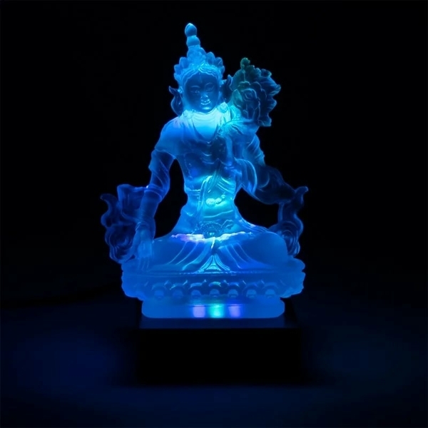 Statua di Tara Trasparente in vetro smaltato - 13cm con base luci led multicolore