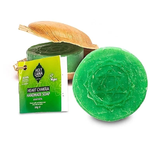 Holy Lama sapone chakra del cuore (4) in foglia di palma -100g