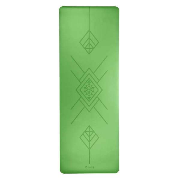 Tappetino Yoga Antiscivolo  Phoenix in Gomma Naturale - Verde con Allineamento Tribale
