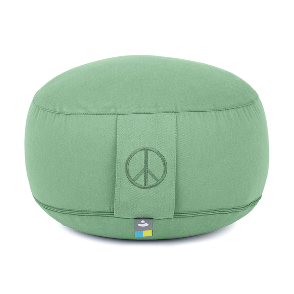 Cuscino da Meditazione Rondo con Simbolo della Pace - Ripieno di Pula di Farro (colore Verde Mela)