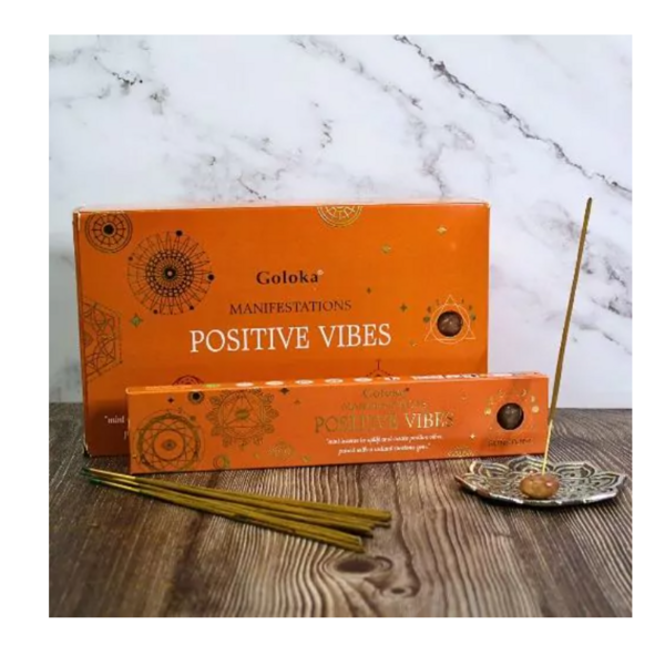 Incenso Goloka Manifestazioni VIBRAZIONI POSITIVE - con Cristallo di PIETRA SOLARE- 15g