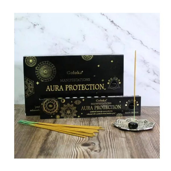 Incenso Goloka Manifestazioni PROTEZIONE DELL'AURA - con pietra OSSIDIANA NERA - 15g