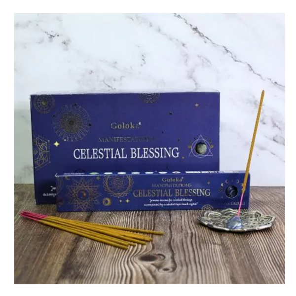 Incenso Goloka Manifestazioni BENEDIZIONE CELESTE - con Cristallo di LAPISLAZZULI - 15g