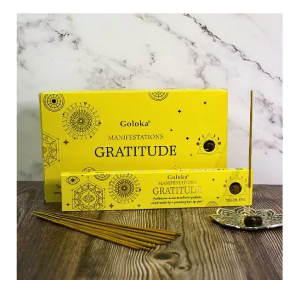 Incenso Goloka Manifestazioni GRATITUDINE - con Cristallo Occhio di Tigre - 15g