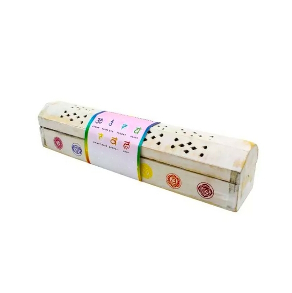 Porta incenso bastoncini e coni con contenitore - 7 Chakra Bianco