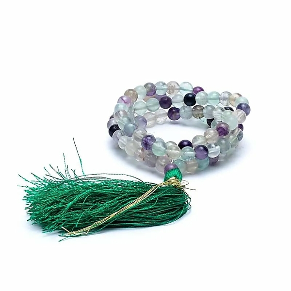 Mala Fluorite qualità AA - 108 perle + sacchetto di broccato