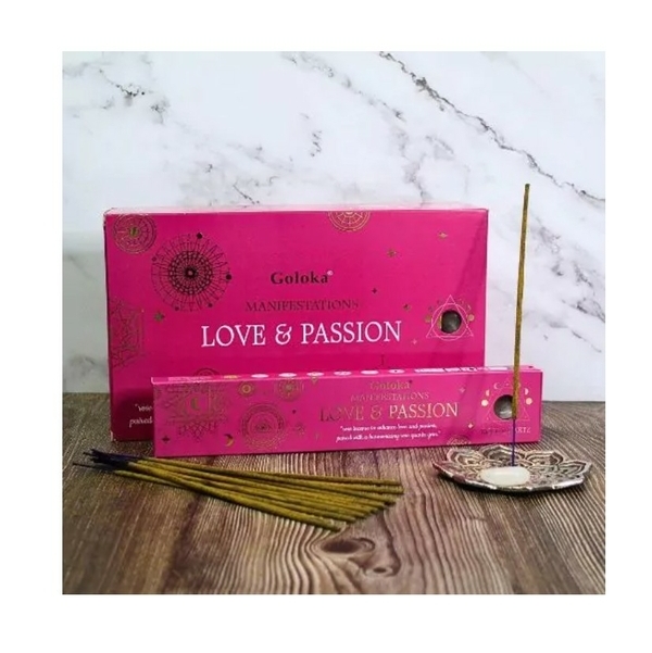 Incenso Goloka Manifestazioni AMORE e PASSIONE  - con pietra QUARZO ROSA - 15g
