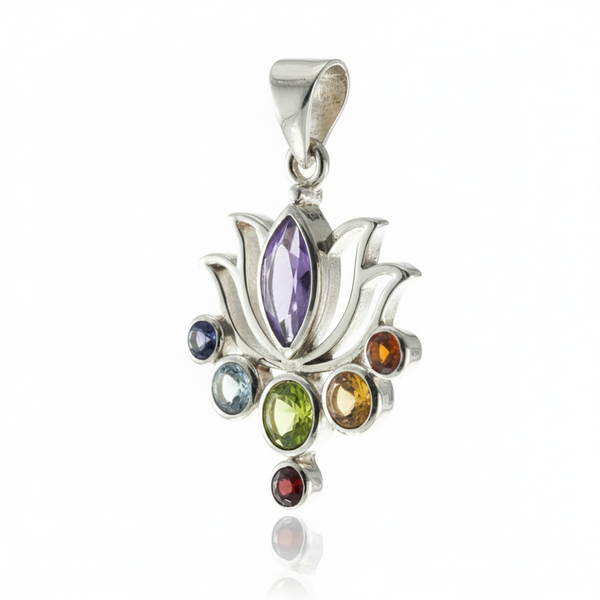 Ciondolo Loto con pietre 7 chakra in Argento 925