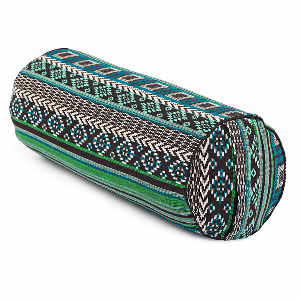 Yoga Bolster - ETHNO in KAPOK - Tessuto jacquard fantasia nero-bianco-verde Kapok