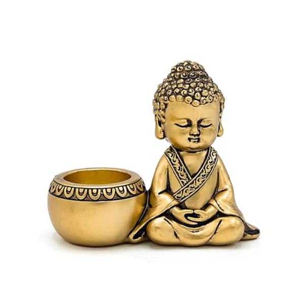 Tealight holder meditating Buddha right gold coloured